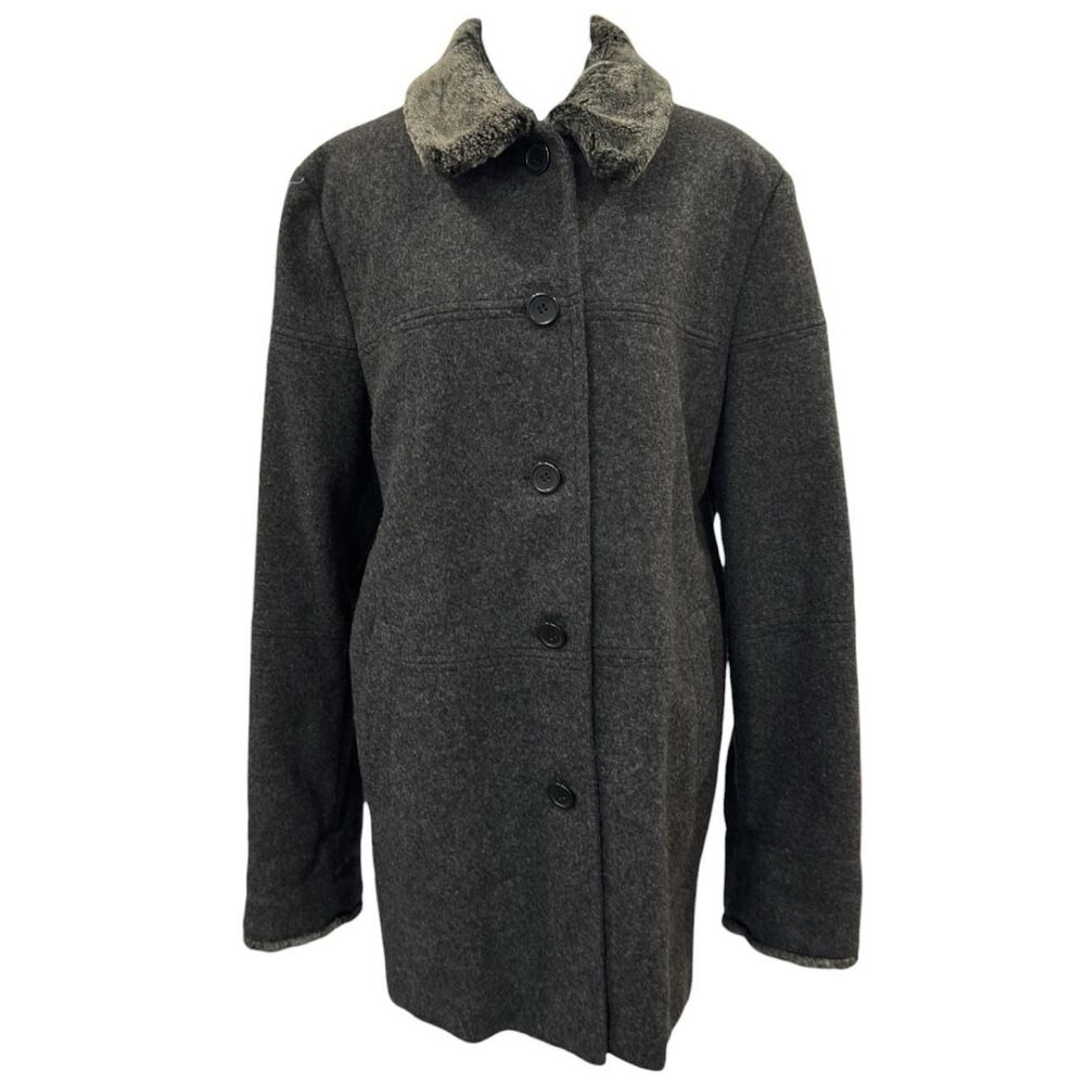 Crazy Horse Women's Gray Wool Blend Coat with Faux Fur Collar Size 16